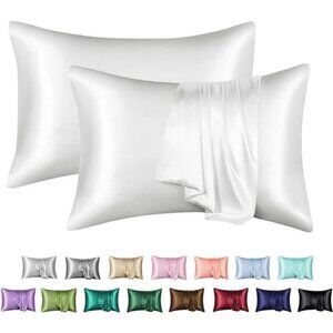 2 set Satin Pillowcase for Hair and Skin, Silk  King Size , Silky (20x36, Ivory)